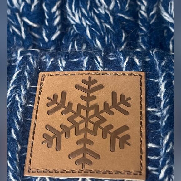 GERTEX BLUE & WHITE KNIT BEANIE MARLED TWEED POM POM WINTER HAT ONE SIZE - Picture 9 of 10